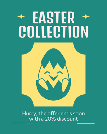 Designvorlage Werbung für die Osterkollektion mit süßem Küken im Ei für Instagram Post Vertical