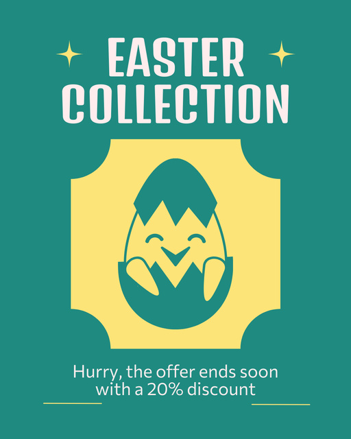Easter Collection Ad with Cute Chick in Egg Instagram Post Vertical Πρότυπο σχεδίασης