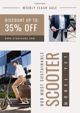 Template di design Cute Man Standing on Electric Scooter Poster