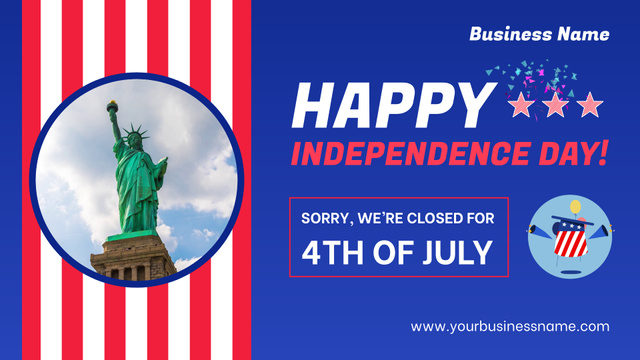 Congratulations Happy Independence Day with Statue of Liberty on Blue Full HD video Modelo de Design