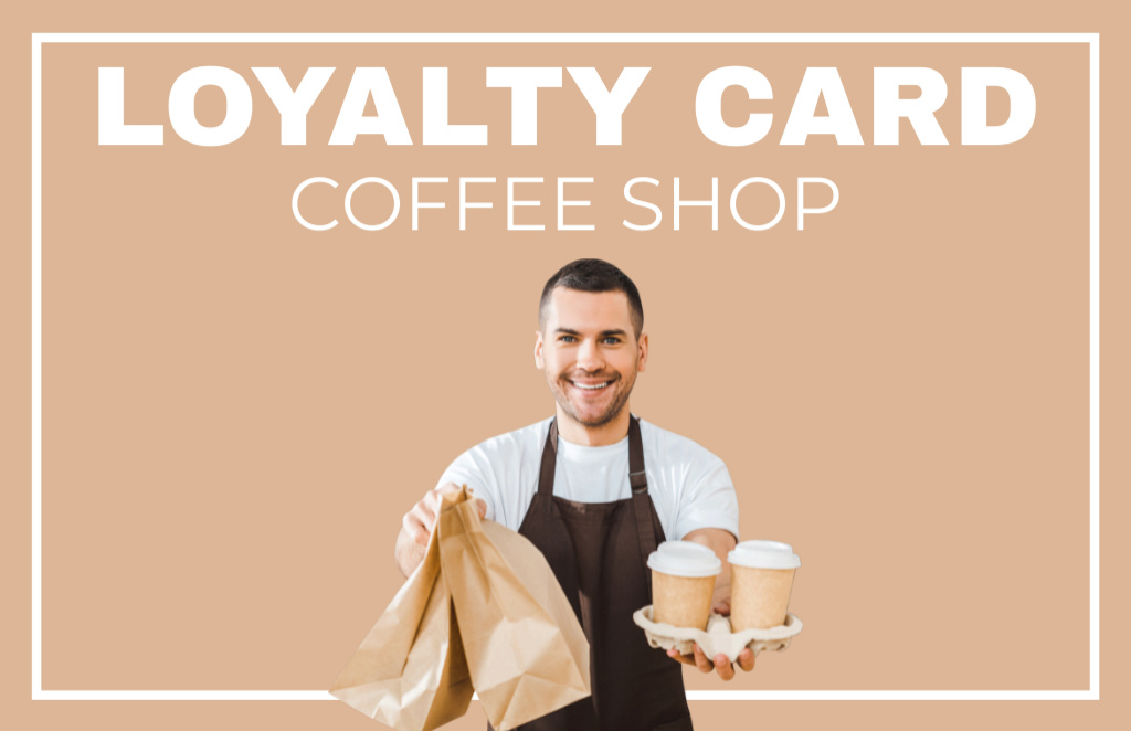 Coffee Shop Offer on Beige Loyalty Business Card 85x55mm – шаблон для дизайна