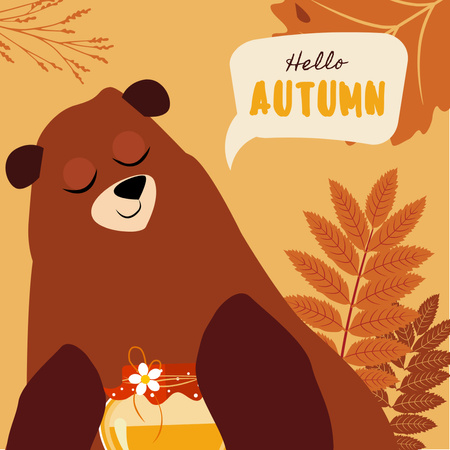 Cute Bear Greeting Autumn Instagram Design Template