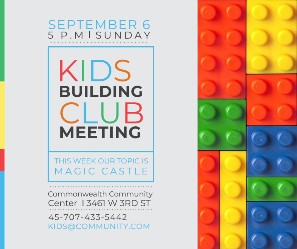 Plantilla de diseño de Lego Building Club meeting Constructor Bricks Facebook 