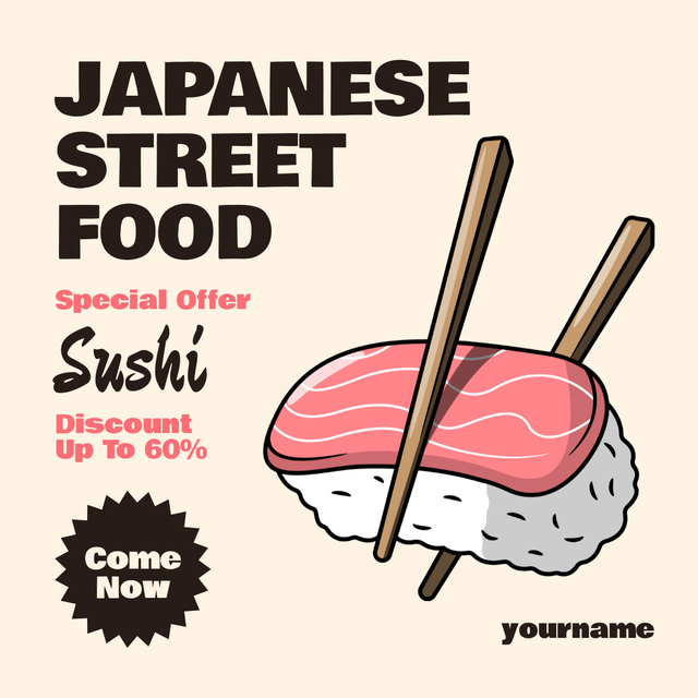 Designvorlage Japanese Street Food Ad with Sushi für Instagram