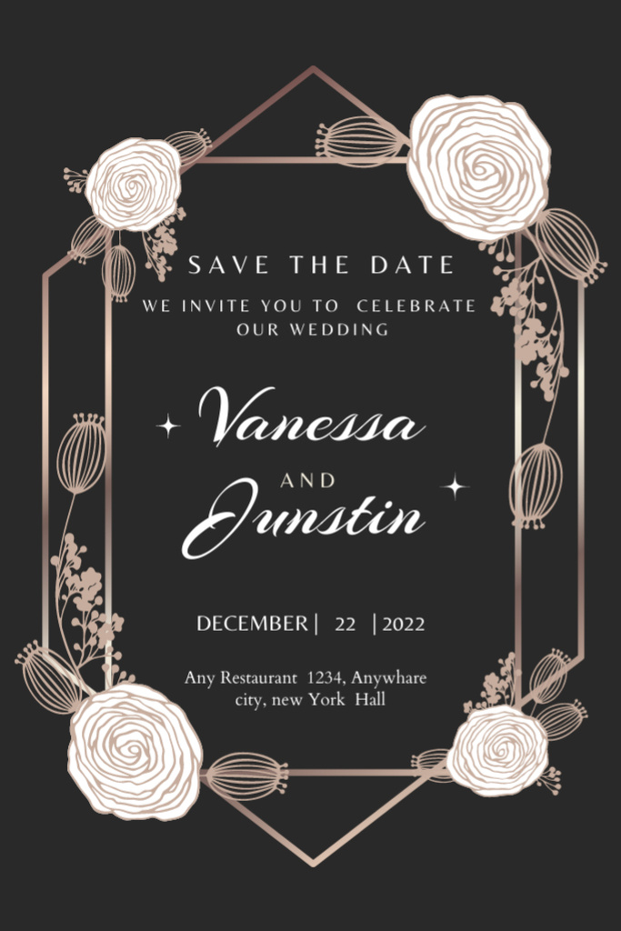 Wedding Event Announcement With Flowers In Brown Postcard 4x6in Vertical Design Template