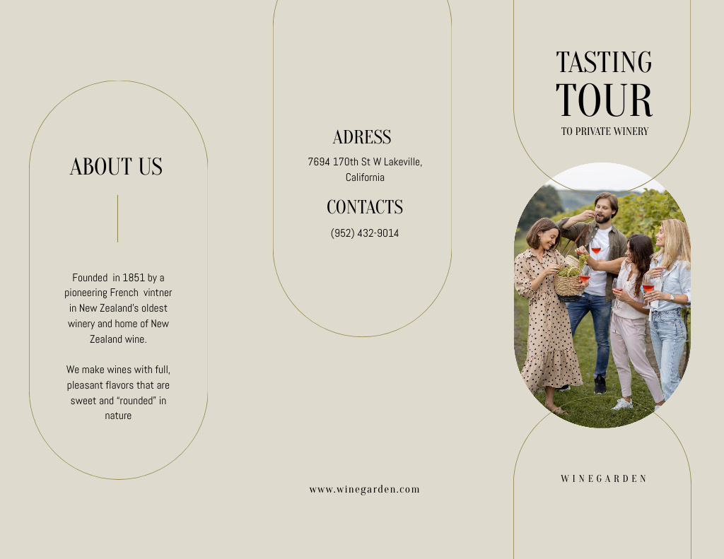 Designvorlage Wine Tasting Announcement with People in Garden für Brochure 8.5x11in