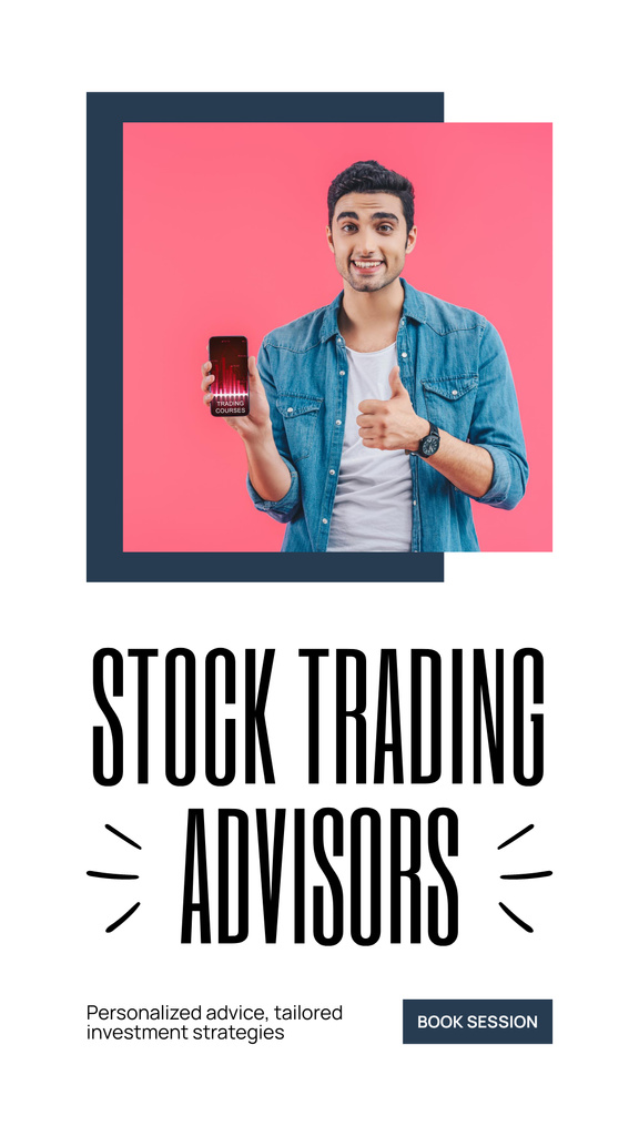 Young Man Offering Stock Trading Advisor Services Instagram Story Modelo de Design