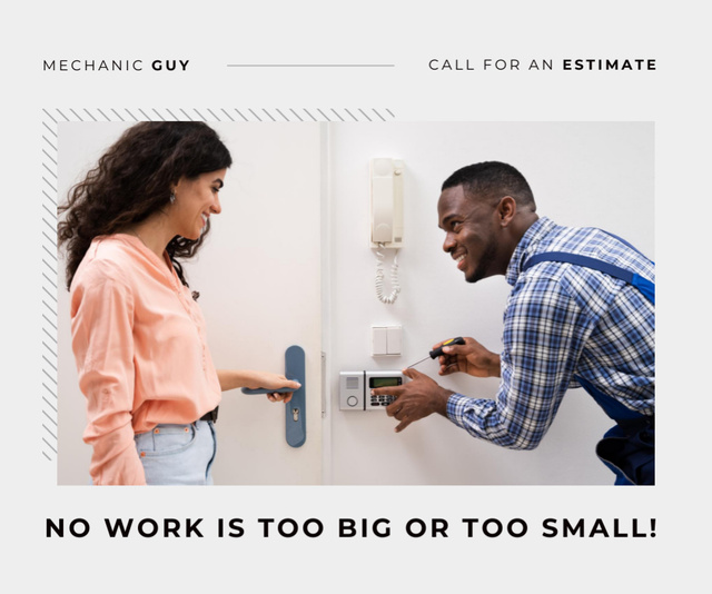Szablon projektu Friendly Handyman Services Offer With Slogan In White Medium Rectangle