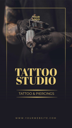 Tattoo Studio With Piercing Offer In Black Instagram Story Design Template