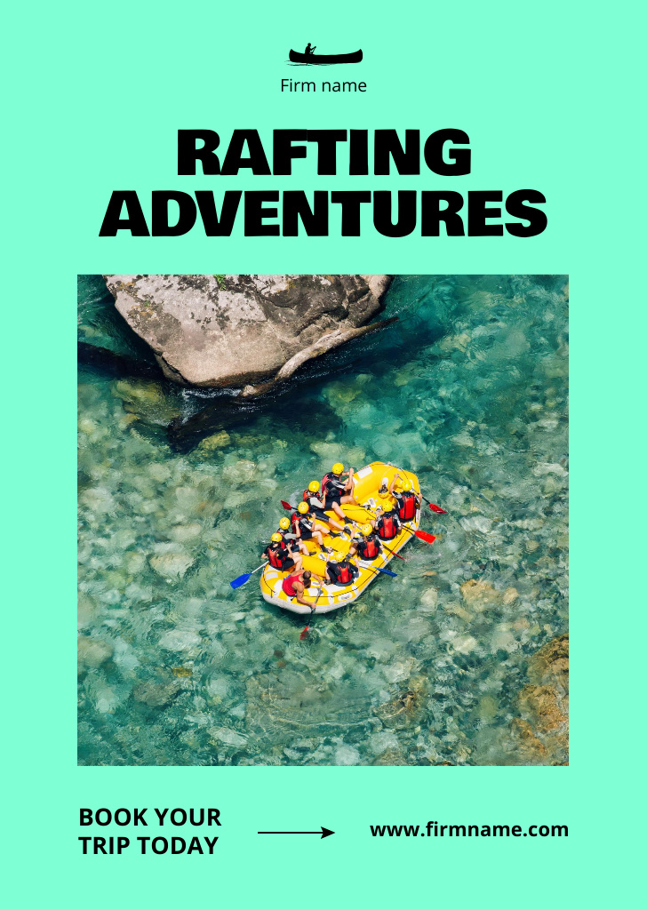 Designvorlage Rafting Adventures Trip Offer With Booking für Postcard A6 Vertical