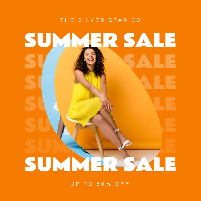 Summer Collection Discount Offer with Afro American Woman Animated Post Modelo de Design