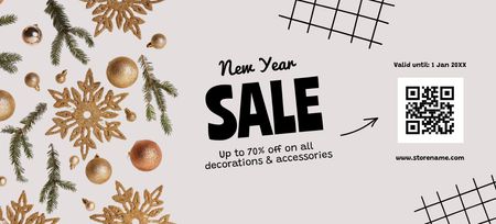 New Year Holiday Sale with Bright Decor Coupon 3.75x8.25in Tasarım Şablonu
