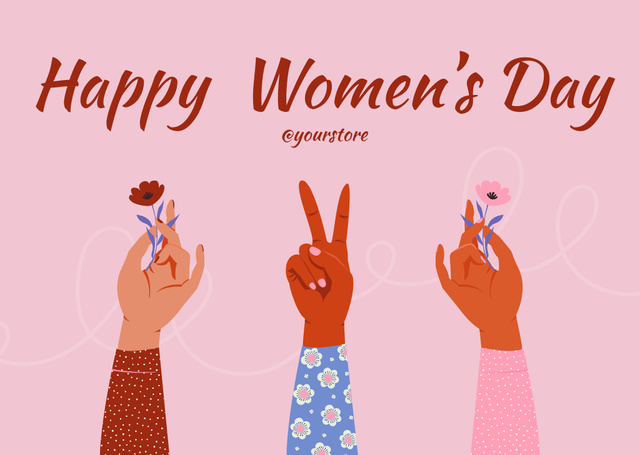 Platilla de diseño Illustration of Women holding Flowers on Women's Day Card