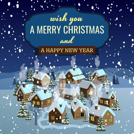 Christmas with Snow falling on night village Animated Post Design Template