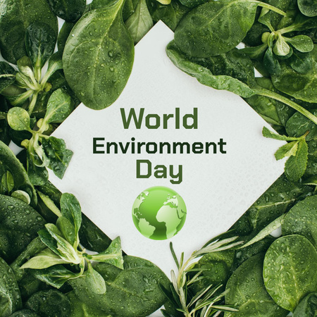 Maailman ympäristöpäivän ilmoitus vihreillä lehdillä Instagram Design Template
