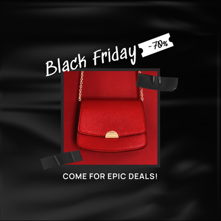Black Friday -muotiale, jossa nainen punaisessa asussa ja laukku Animated Post Design Template