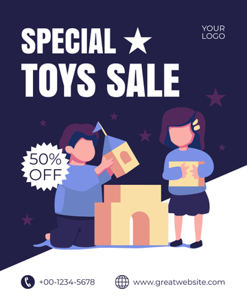 おもちゃの城で子供向けおもちゃの特別セール Instagram Post Verticalデザインテンプレート