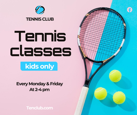Advertisement for Kids Tennis Classes Facebook Design Template