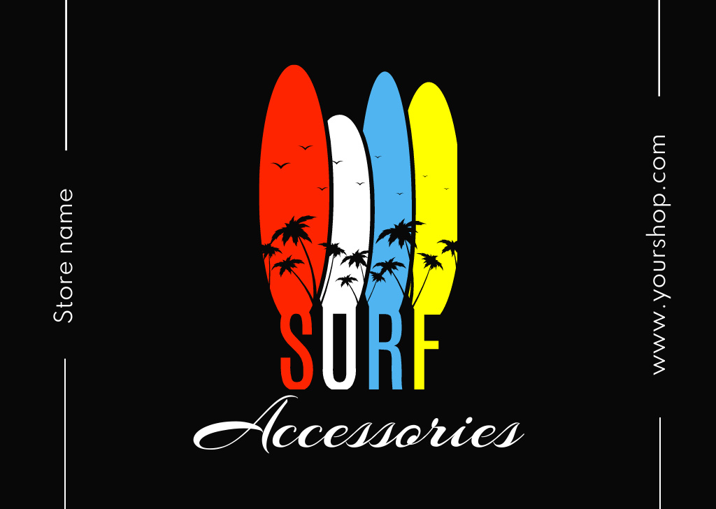 Surf Equipment Offer with Illustration of Surfboards Postcard Tasarım Şablonu
