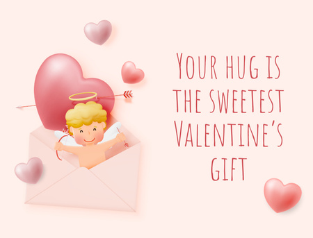 Valentine's Phrase with Heart and Cute Angel Postcard 4.2x5.5in – шаблон для дизайну