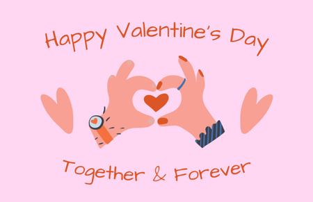 Happy Valentine's Day Greetings with Female and Male Hands Thank You Card 5.5x8.5in Design Template