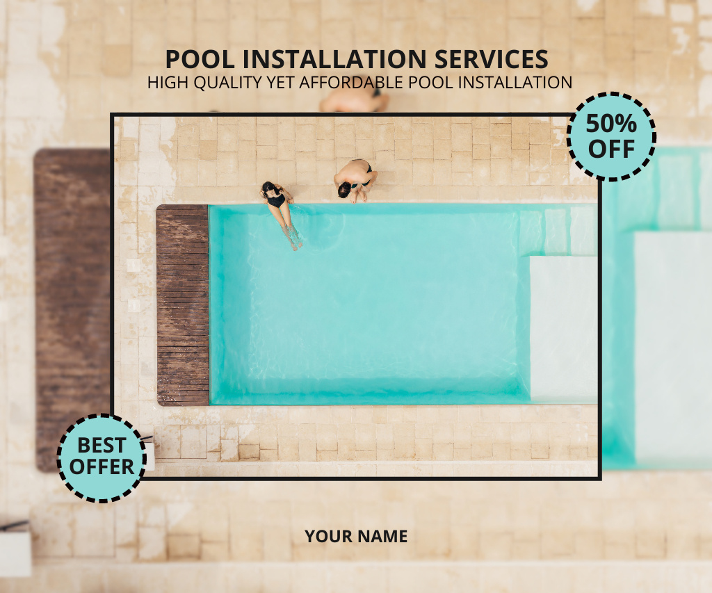 Ontwerpsjabloon van Large Rectangle van Offer Discounts for Installation of Swimming Pools