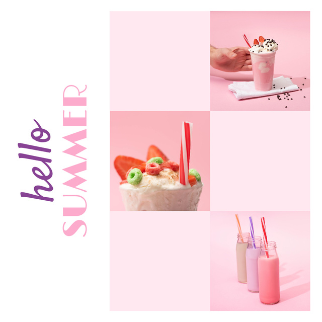 Collage of Summer Desserts Pink Instagram Modelo de Design