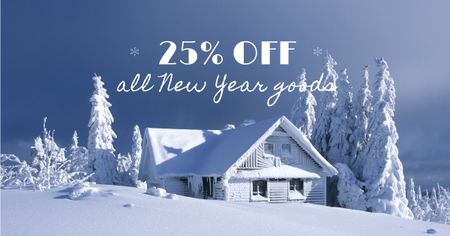 New Year Offer with Snowy House Facebook AD Design Template