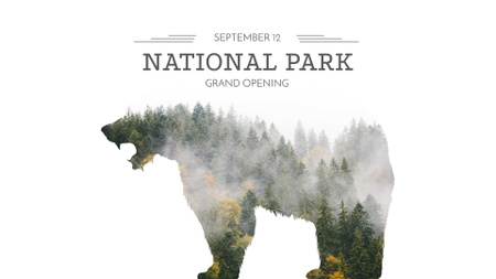 Ontwerpsjabloon van FB event cover van bos in het silhouet van de wilde beer