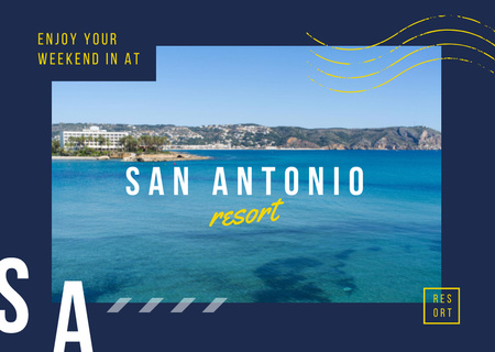resort mainos seacoast ja blue water view Postcard Design Template