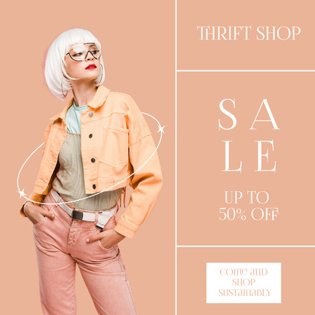 Fancy woman on pink thrift shop Animated Post Design Template