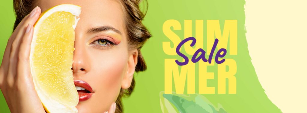 Template di design Summer Sale with Woman holding Pomelo fruit Facebook cover