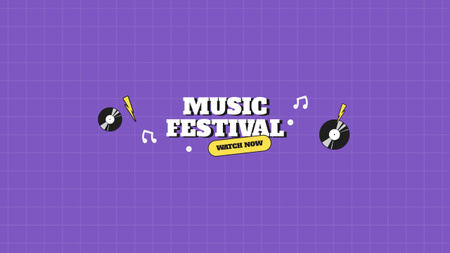 Music Festival with Vinyl Records on Purple Youtube Design Template