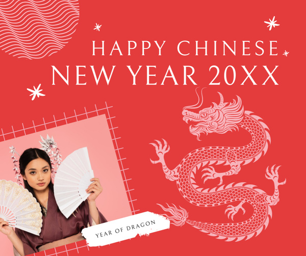 Chinese New Year Greeting with Woman and Dragon
