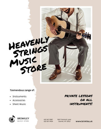 Предложение Музыкального магазина с парнем, играющим на гитаре Poster 22x28in – шаблон для дизайна
