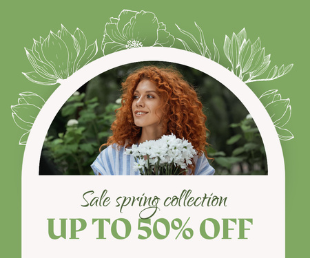 Designvorlage Frühlingsmode-Werbung mit hübscher Frau auf Grün für Large Rectangle