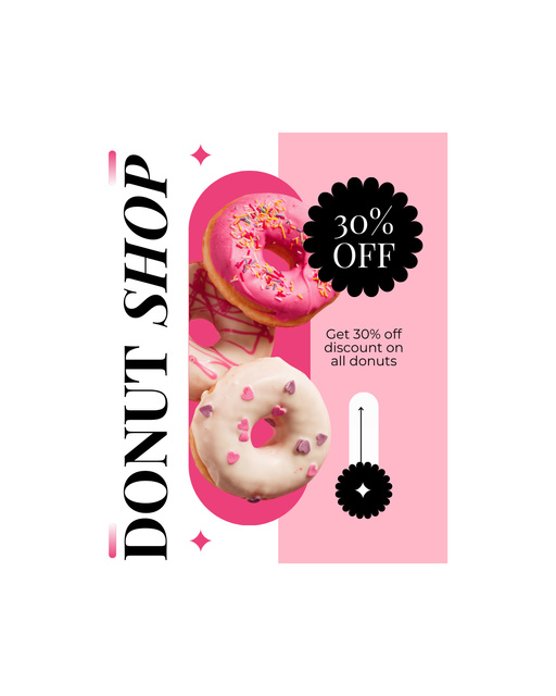 Ad of Doughnut Shop with Various Sweet Donuts Offer Instagram Post Vertical Design Template