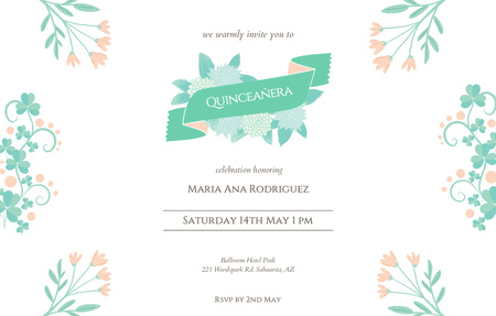 Ünnep Quinceañera Bejelentés Invitation 4.6x7.2in Horizontal tervezősablon
