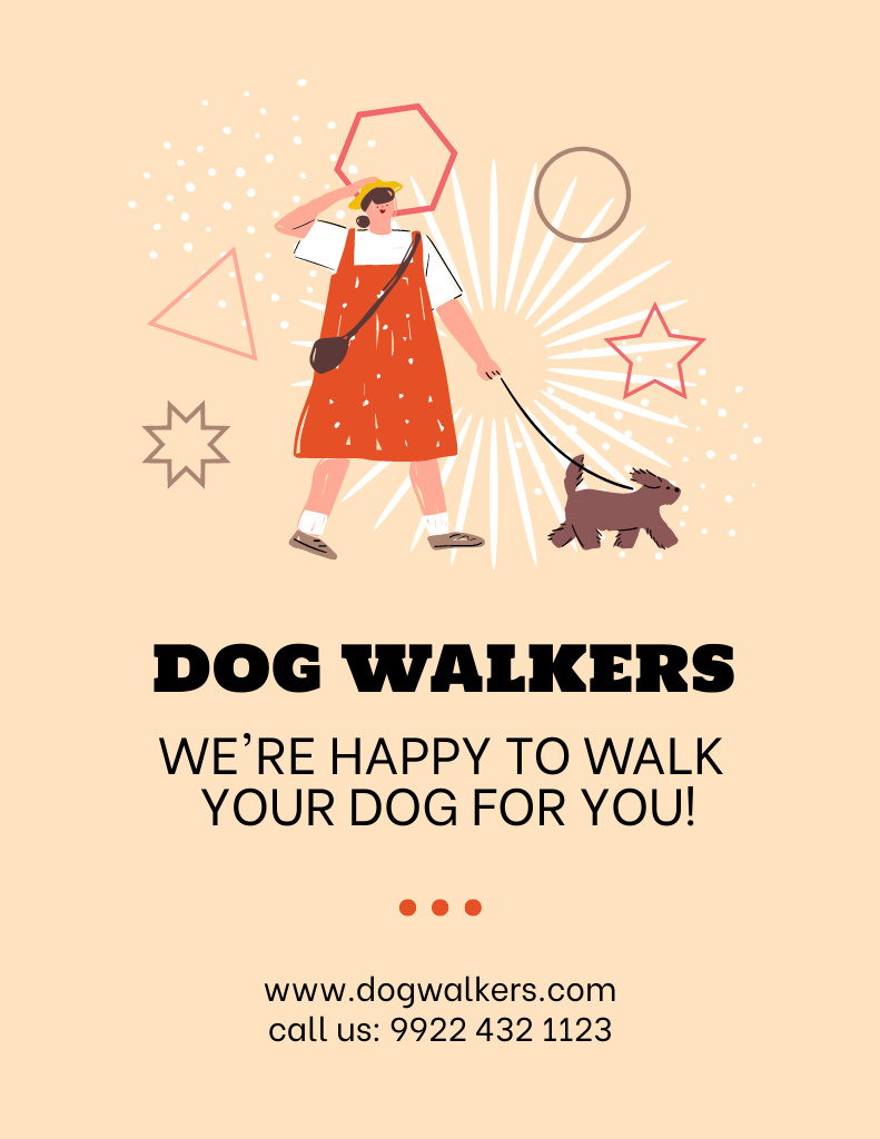 Dog Walking Service Ad Flyer 8.5x11in Design Template