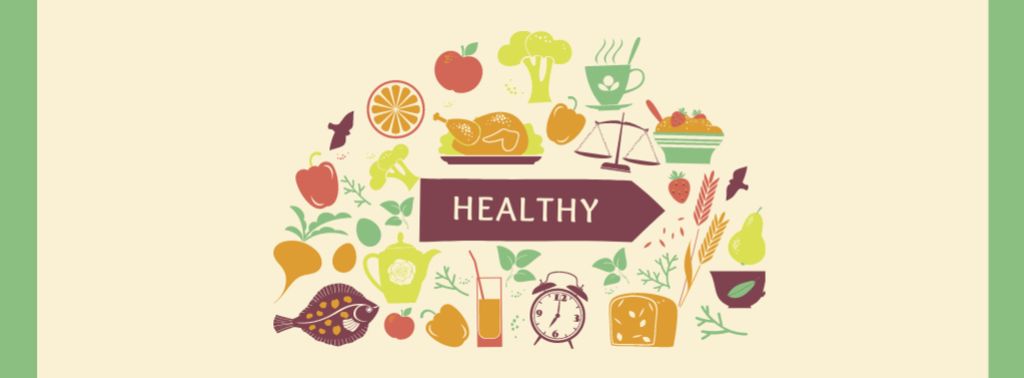 Healthy Lifestyle Attributes Icons Facebook cover Πρότυπο σχεδίασης