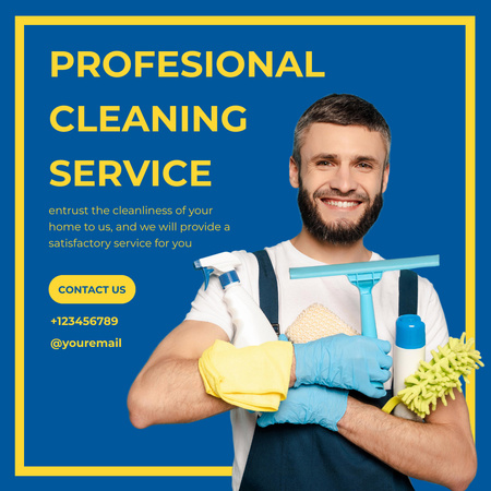 Professional Cleaning Services Ad with Man in Uniform Instagram Modelo de Design