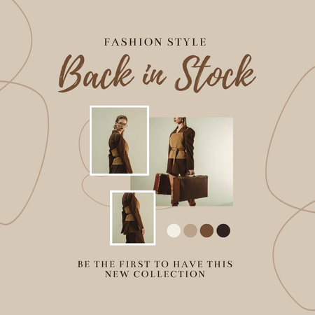 Fashion Ad with Woman posing in Brown Clothes Instagram Design Template