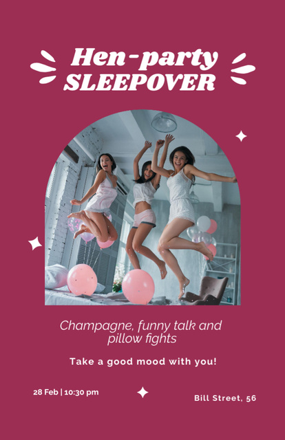 Sleepover Hen-Party Announcement Invitation 5.5x8.5inデザインテンプレート