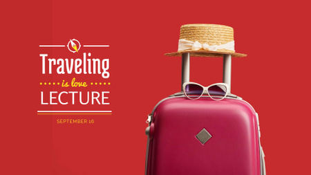 Travelling Inspiration Suitcase and Hat in Red FB event cover Design Template