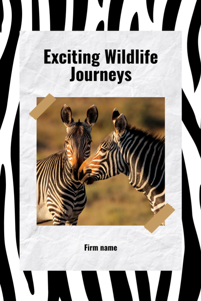 Wild Zebras In Nature with Journeys Promotion Postcard 4x6in Vertical Design Template