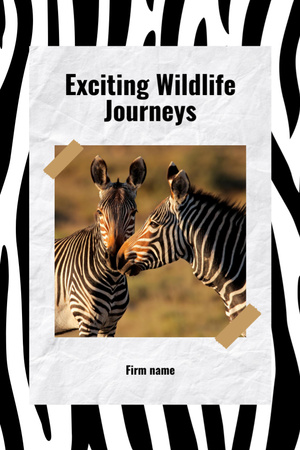 Wild Zebras In Nature And Wildlife with Journeys Promotion Postcard 4x6in Vertical Design Template