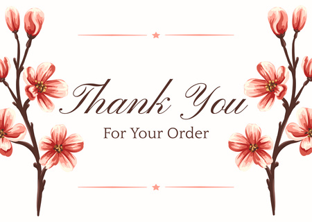 Plantilla de diseño de Mensaje de agradecimiento por su pedido con flores en las ramas Card 