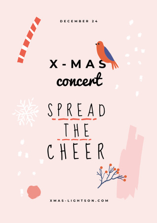 Christmas Concert Announcement with Illustration of Cute Bird Poster B2 Design Template