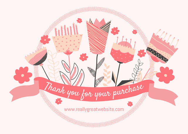 Thank You For Your Purchase Phrase with Pink Abstract Flowers Cardデザインテンプレート