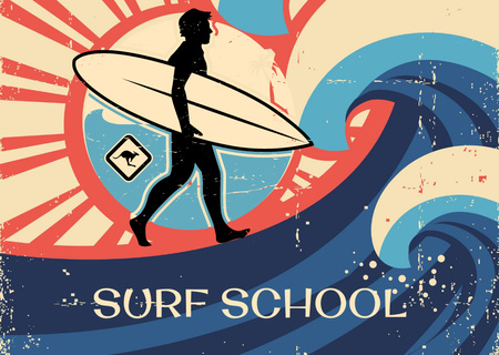 Surfing School Ad Postcard Modelo de Design
